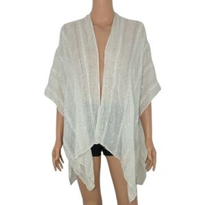 Steve Madden Womens One Size Open Front Kimono Shawl  Ivory/White  Sparkle